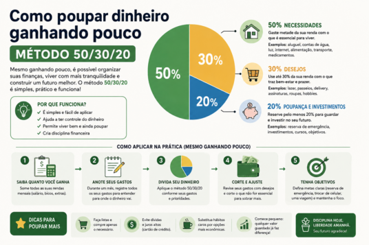 Como poupar dinheiro ganhando pouco (método 50/30/20)