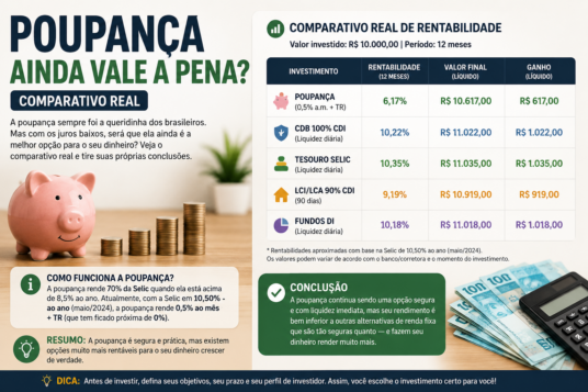 Poupança ainda vale a pena? Comparativo real